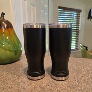 Set Of 2: 16 oz Beer Pilsner Tumbler Insulated Stainless Steel Black Polar Camel